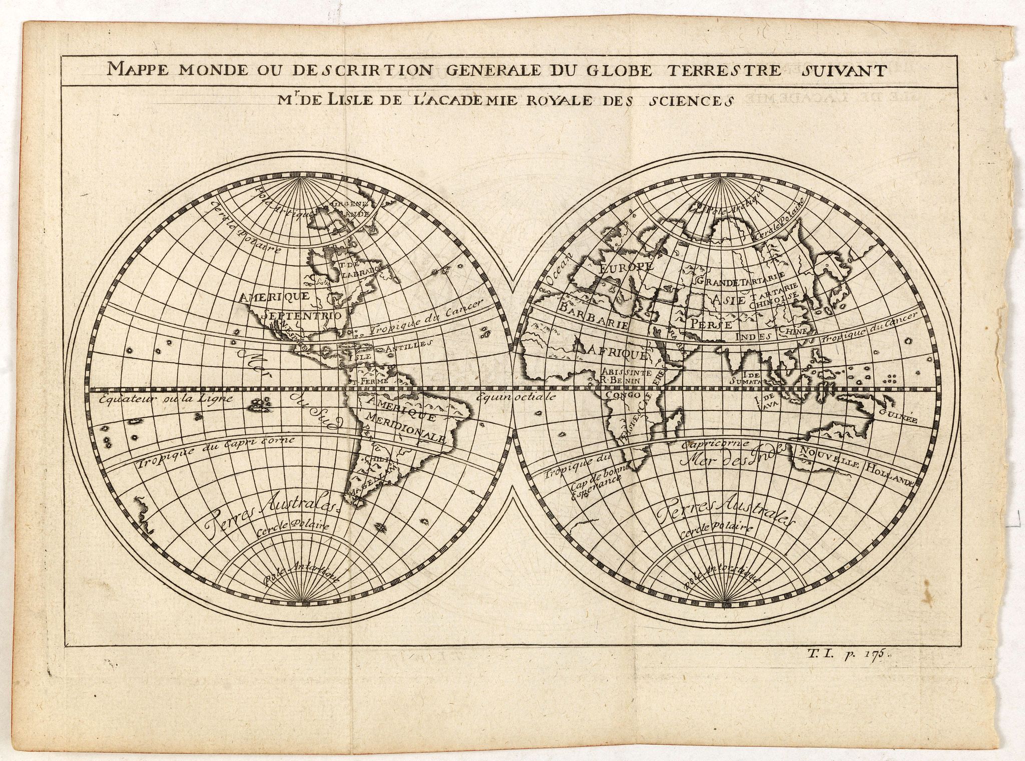 Mappe monde ou description generale du globe terrestre suivant Mr.de ...