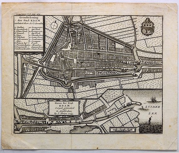 Grondtekening der Stad Edam. - Old map by TIRION, I.