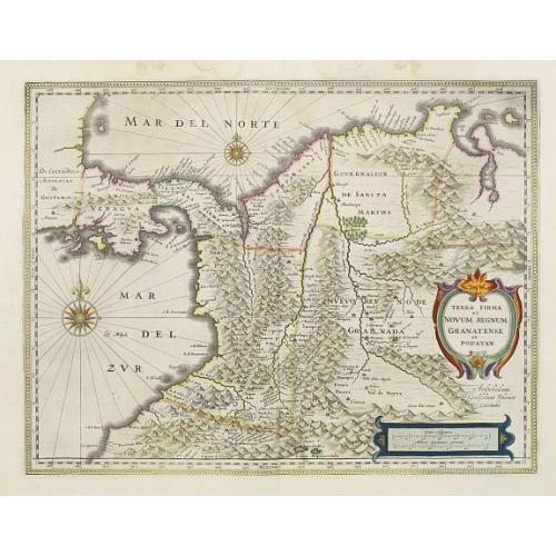 Old map image download for Terra Firma et Novum regnum Granatense et Propayan.