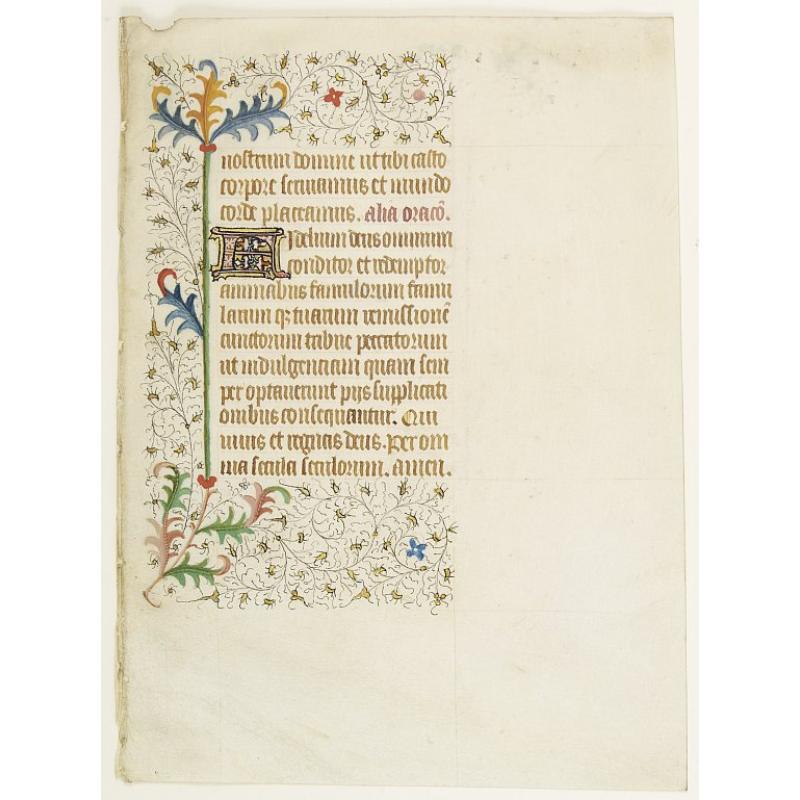 Leaf on vellum from a manuscript Book of Hours.