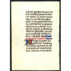 Manuscript leaf on vellum written in a late gothic hand.