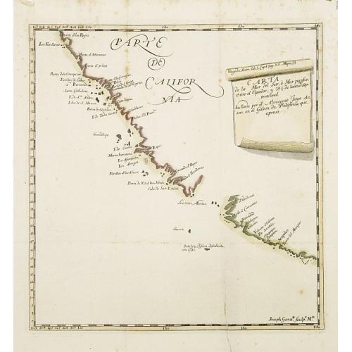 Old map image download for Carta de la Mar del Sur, ò Mar pacifico, entre el Equador, y 39½ de latitud Septentrional hallada por el Almirante Jorge Anson en el Galion de Philipinas, que apresò.