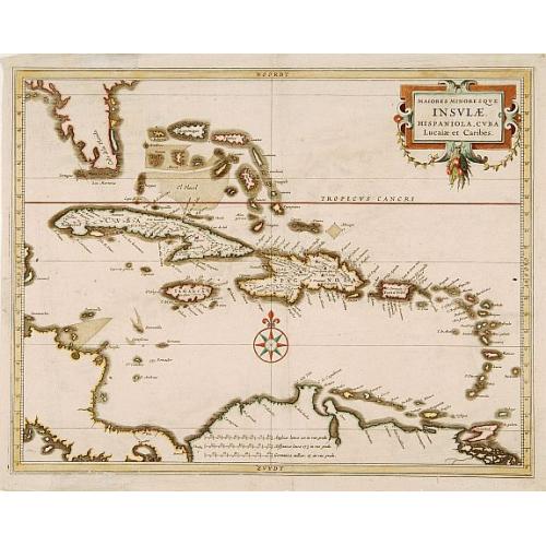 Old map image download for Maiores minores que Insulae Hispaniola, Cuba Lucaia..