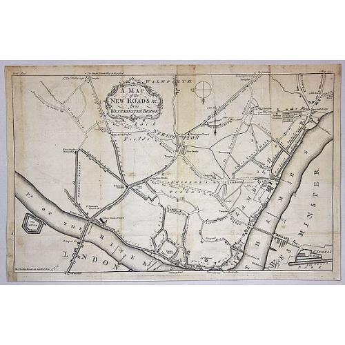 Old map image download for A Map of the New roads & c. from Westminster Bridge.