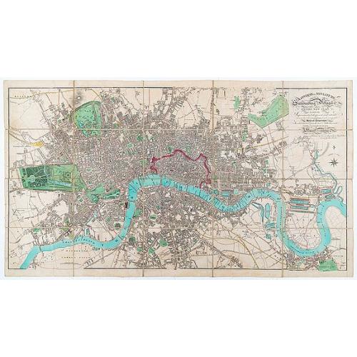 Old map image download for London in Miniature With The Surrounding Villages. An Entire New Plan In which the Improvements both present and intended are actually reduced (by permission) from the surveys of the Several Proprietors ...