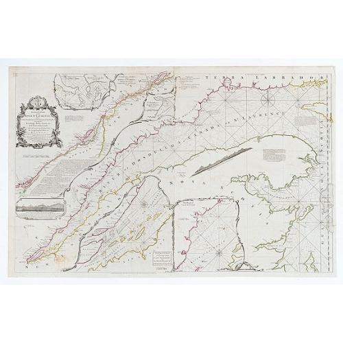 Old map image download for Exact Chart of the River St. Laurence from Fort Frontenac to the Island of Anticosti showing the Soundings, Rocks, Shoals &c. with Views of the Lands and all necessary Instructions for navigating that River to Quebec.