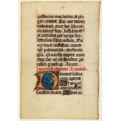 Leaf on vellum from a manuscript Book of Hours.