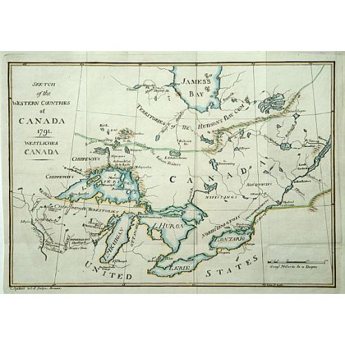 Old map image download for Sketch of the Western countries of Canada 1791./ Westliches Canada.