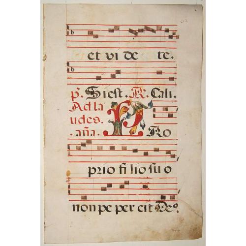 Old map image download for Leaf of manuscript music from an Antiphoner.