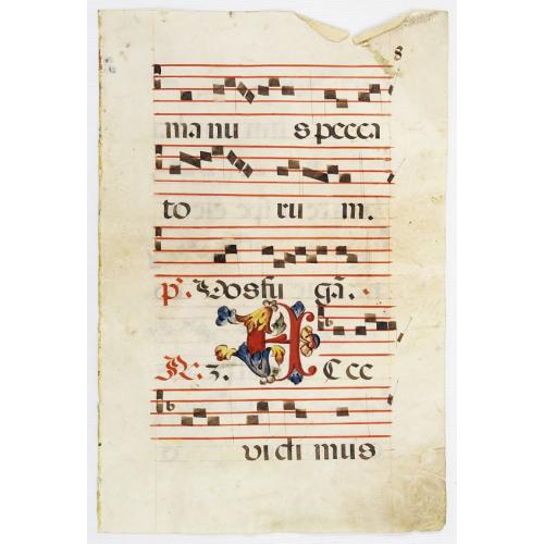 Old map image download for Leaf of manuscript music from an Antiphoner.