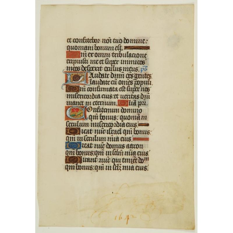 Leaf on vellum from a manuscript Book of Hours.