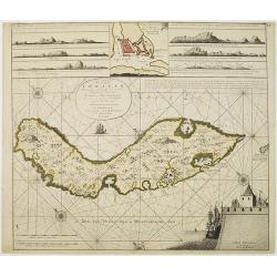 Nieuwe Afteekening van het Eyland Curacao vertoonende alle desselfs geleegentheden mitsgaders de haven van St. Anna en 't Fort Amsterdam int grood, als ook hoe sig dit Eyland uyt der zee vertoont