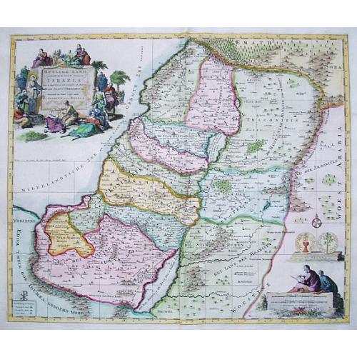 Old map image download for Heylige Land verdeeld in de Twaals Stammen Israels.