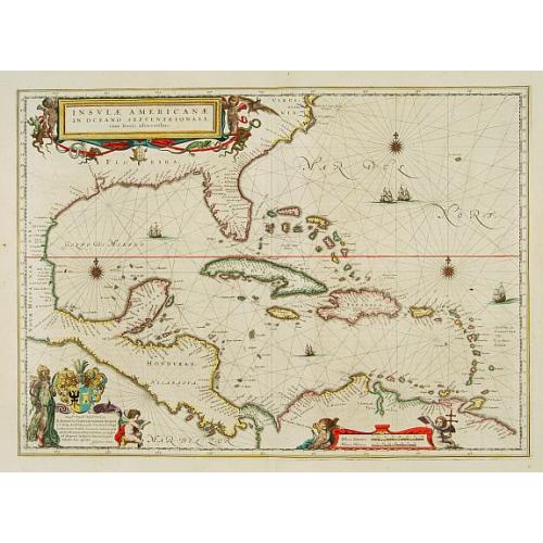 Old map image download for Insulae Americanae in Oceanus Septentrionali cum Terris..