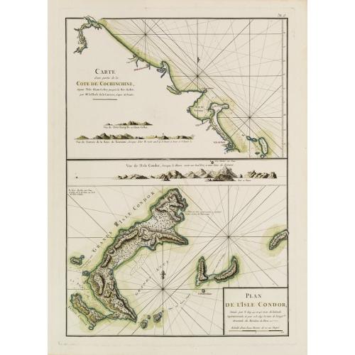 Old map image download for Carte d'une partie de la Côte de Cochinchine depuis l'Isle Cham-Collan jusqu'à la Rive du Roi.Plan de l'Isle Condor