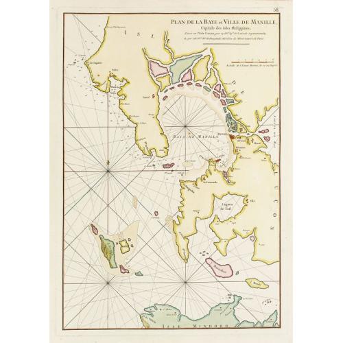 Old map image download for Plan de la baye et Ville de Manille, Capitale des Isles de Philippines.