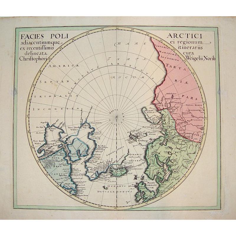 Facies Poli Artici adiacentiumque ei regionum ex recentissimis itirnerariis delineata cura Christophori Weigelii, Norib