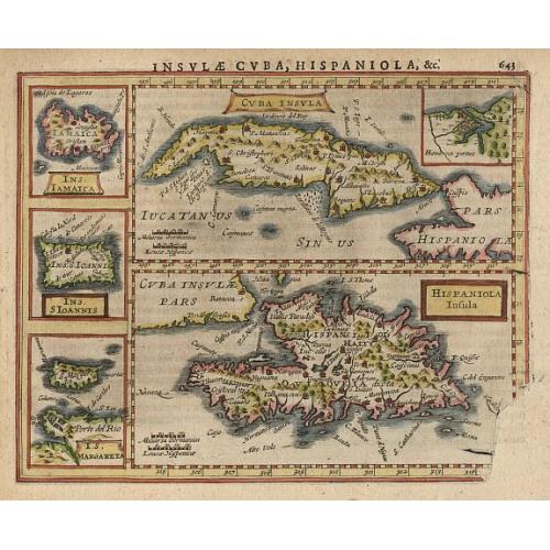 Old map image download for Cuba insula, Hispaniola insula.