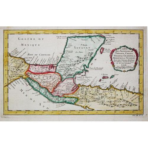 Old map image download for Carte des provinces des Tabasco, Chiapa, Verapaz, Guatamala, Honduras et Yucatan. 