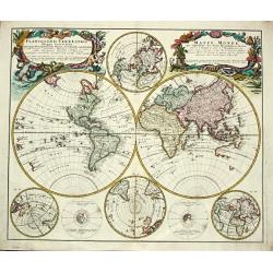 Planiglobbi Terrestris Mappa Universalis Utrumq Hemisphaerium Orient et Occidentale repraesentans / Mappe-Monde qui represente les Deux Hemispheres.