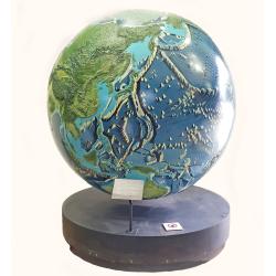 A unique 78 inches (2 meters) diameter relief globe shows the physical features under the oceans.