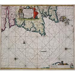 [Lot of 2 charts and 40 pages of text with prints of coastal profiles] Nieuwe Pascaert vande Oost Cust van Schotlandt Beginnende van Barwyck tot aen de Orcades Ylanden.  [Together with a sea-chart of England's east coast.]