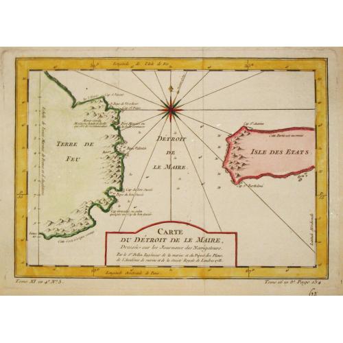 Old map image download for [Lot of 11 maps of the Strait of Magellan] Carte du detroit de Magellan avec les Routes de la Bodeuse et de l'Etoile.