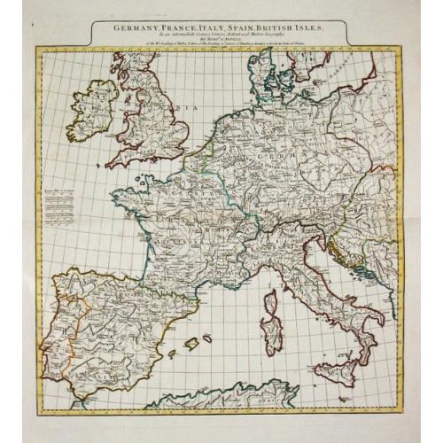 Old map image download for GERMANY, FRANCE ITALY, SPAIN, BRITISH ISLES, In an intermediate Century between Antient and Modern Geography.