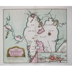 [Lot of 9 maps and prints].  Kaart van Brasil en de Aller-heiligen Baay waar aan  de Hoofdstad legt van Brazil.