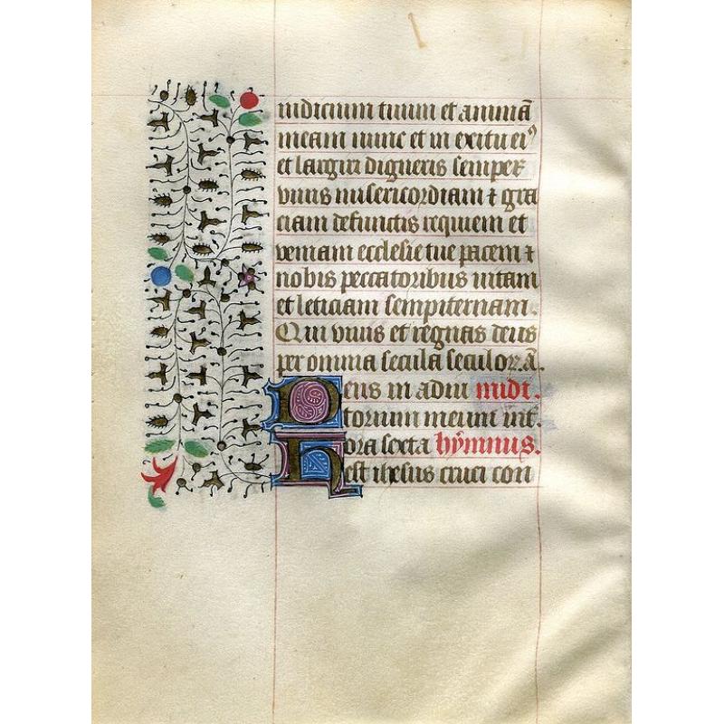 A manuscript leaf from a Book of Hours.