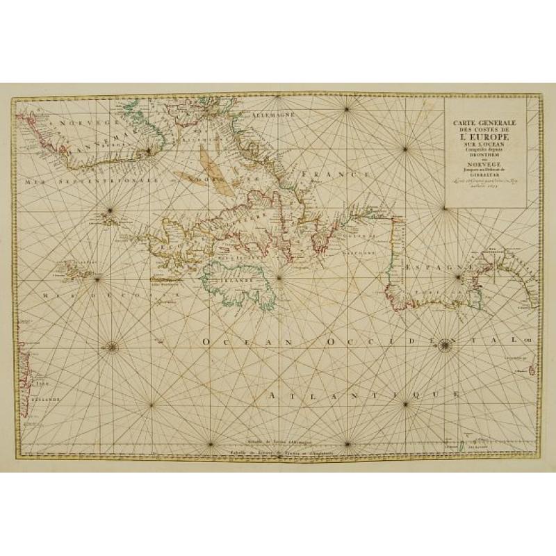 Carte générale des costes de l'Europe sur l'Ocean comprises depuis Dronthem en Norvege jusques au Detroit de Gibraltar.