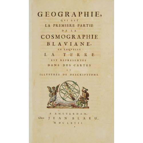 Old map image download for Title page from <I>Geographia Blaviana</I> with printer's device.