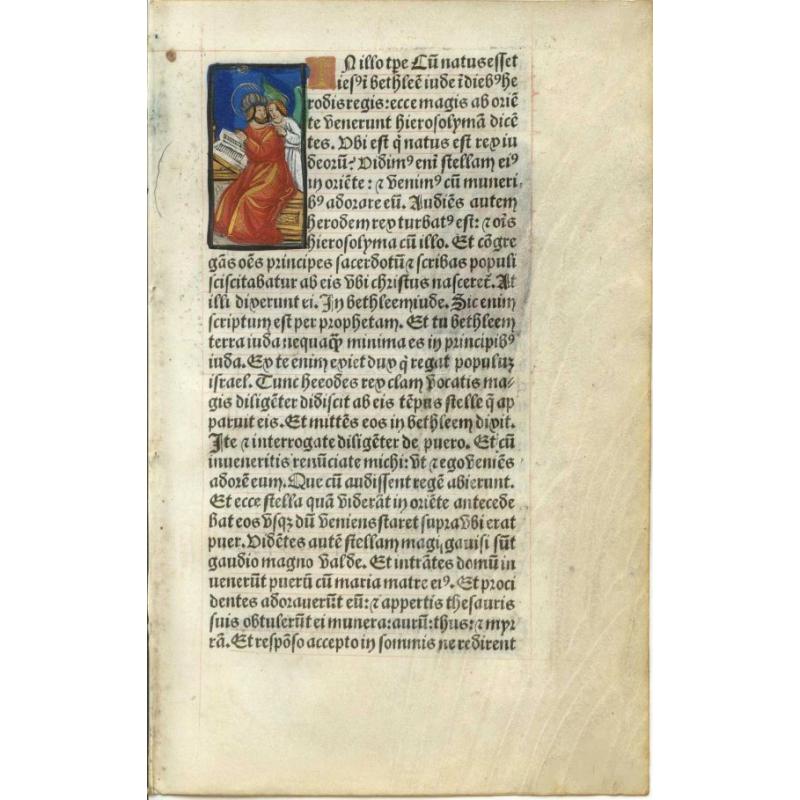 Leaf from a printed Book of Hours on vellum.