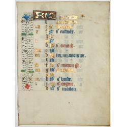 Leaf on vellum from a manuscript Book of Hours.