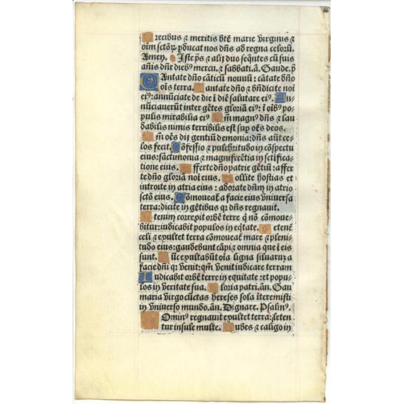 Leaf from a printed Book of Hours on vellum.