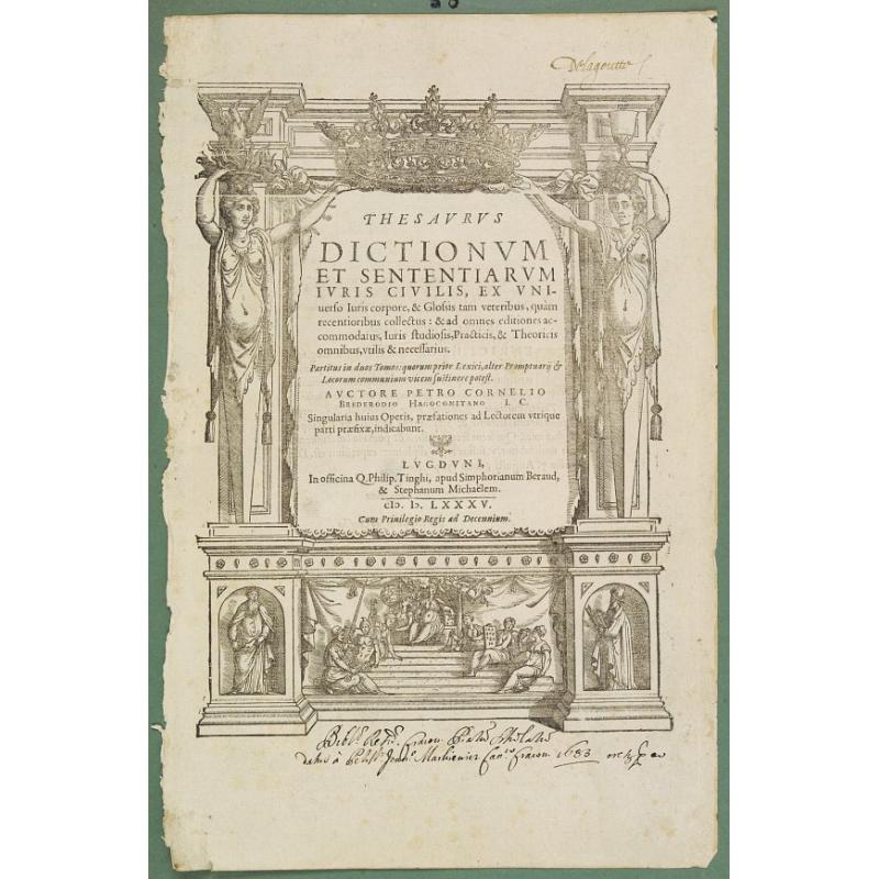 Title page to: <I>Thesaurus Dictionum et Sententiarum Iuris Civilis.......</I>