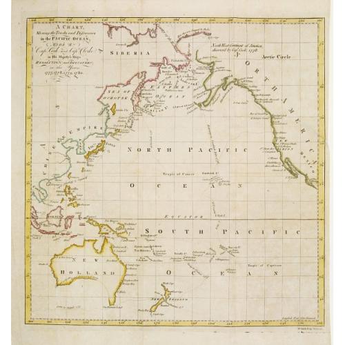 Old map image download for A chart Shewing the Tracks & Discoveries in The Pacific Ocean Made By Capt. Cook and Capt. Clerke..