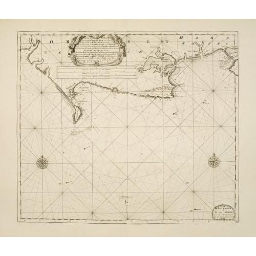 Old map image download for A new gradually encreasing compass-map, of a part the Sea Coasts of England .. Dorsetshire .. Hampshire ..