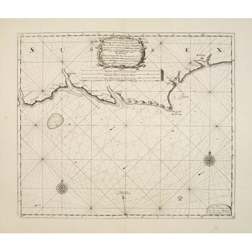 Old map image download for A new gradually encreasing compass-map, of a part the Sea Coasts of England .. Sussex .. Hastings to Arundel ..