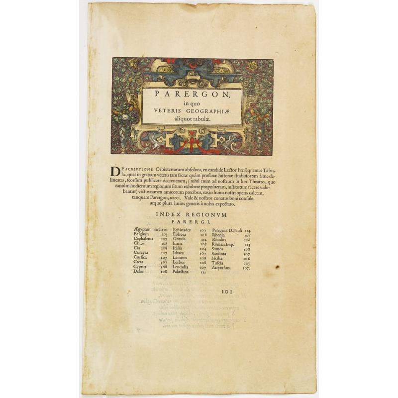 Titlepage: Parergon, in quo Veteris geographiae aliquot tabulae.