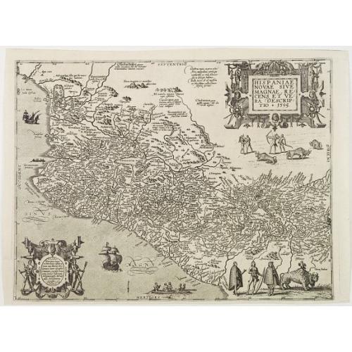 Old map image download for Hispaniae novae sive magnae, recens et vera descriptio * 1595.