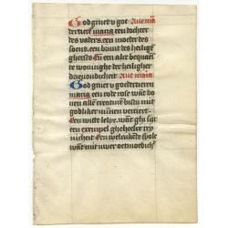 Leaf on vellum from a Dutch manuscript Book of Hours.