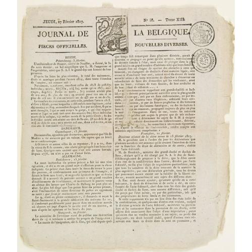 Old map image download for [No title] From "Journal de la Belgique" Jeudi, 27 Février 1817.