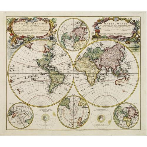 Old map image download for Planiglobii Terrestris Mappa Universalis.. - Mappe-Monde qui represente les deux Hemispheres..