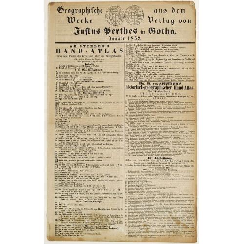 Old map image download for Geographische Wercke aus dem Verlag von Justus Perthes in Gotha. Januar 1852.