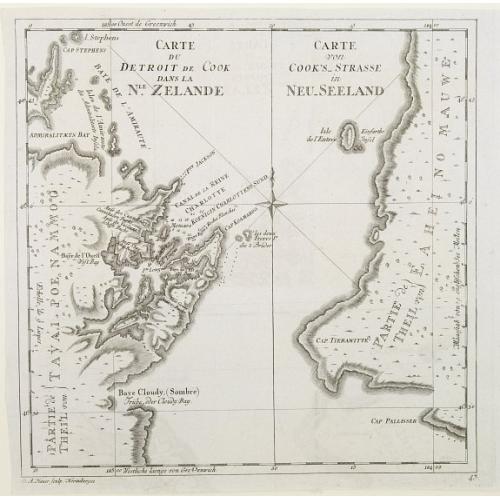 Old map image download for Carte du detroit de Cook dans la Nle. Zelande. Carte von Cook's-Strasse in Neu-Seeland