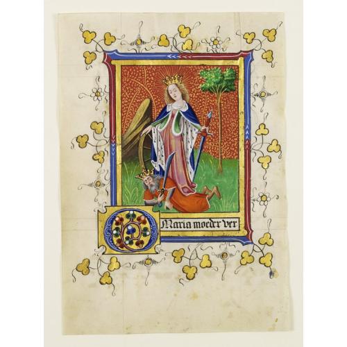 Old map image download for Miniature showing St. Catherine of Alexandria. Manuscript leaf on vellum from a Neo-Gothic Book of Hours.