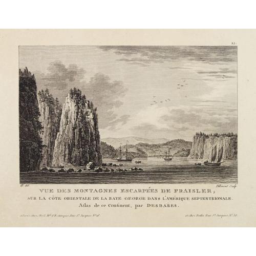 Old map image download for Vue Des Montagnes Escarpées De Fraisler, Sur La Côte Orientale De La Baye George Dans L'Amérique Septentrionale. Atlas de ce Continent, par Desbares.