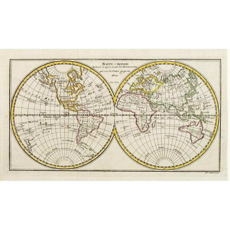 Mappe-monde Dessinée d'après toutes les Découvertes qui ont été Faites jusqu'en 1800. Par l'A.M. ..