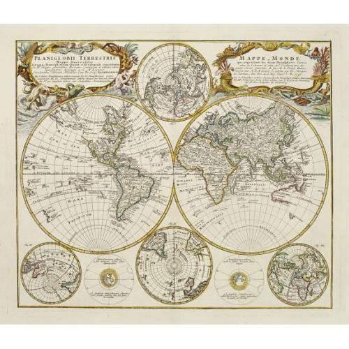 Old map image download for Planiglobii Terrestris Mappa Universalis.. - Mappe-Monde qui represente les deux Hemispheres..